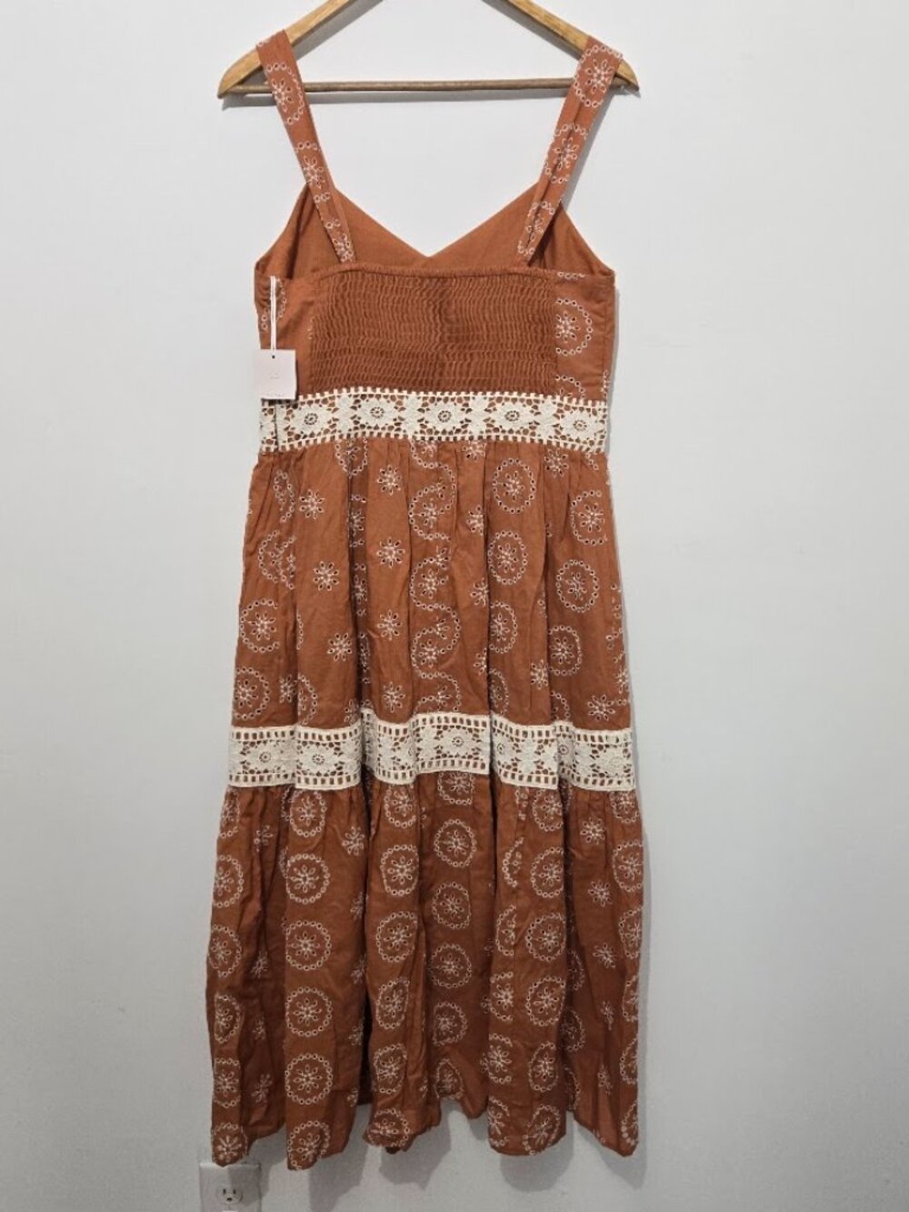 NWT Lauren Conrad Crochet Cottagecore Midi Dress Sz M Sundress Boho Smocked Tier - Picture 3 of 10